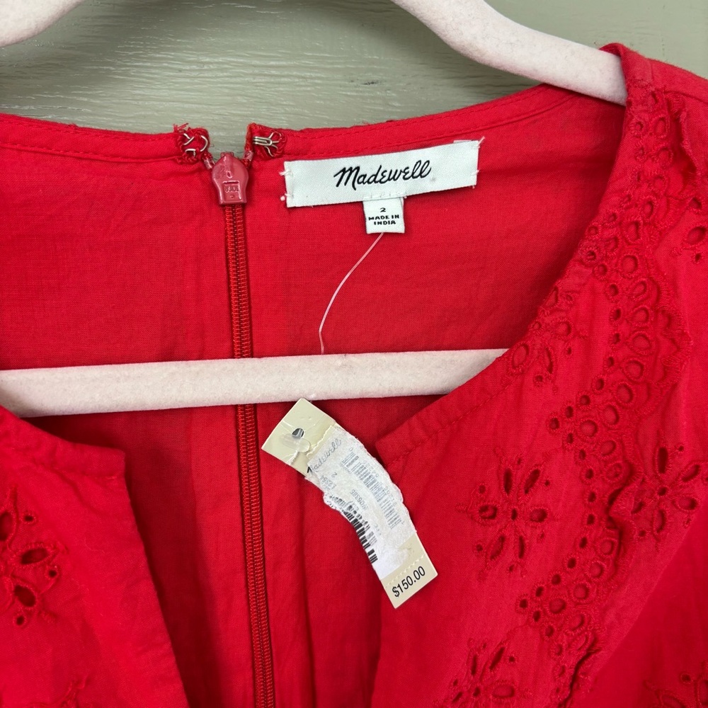 Madewell Vibrant Red Eyelet Lace Midi Dress - Picture 3 of 8